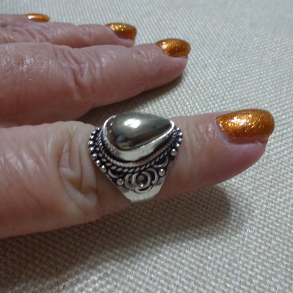 Unique "APACHE PYRITE" Handmade Sterling Ring Size 8 #720B - Picture 2 of 3